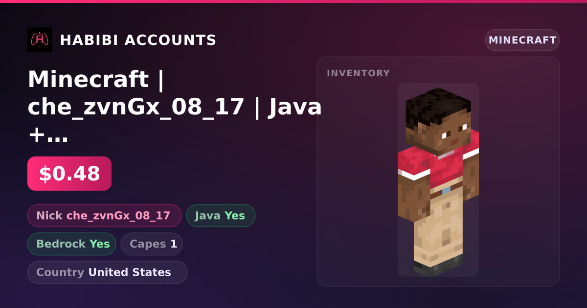 Minecraft | che_zvnGx_08_17 | Java + Bedrock | 1 Capes — HabibiAccounts