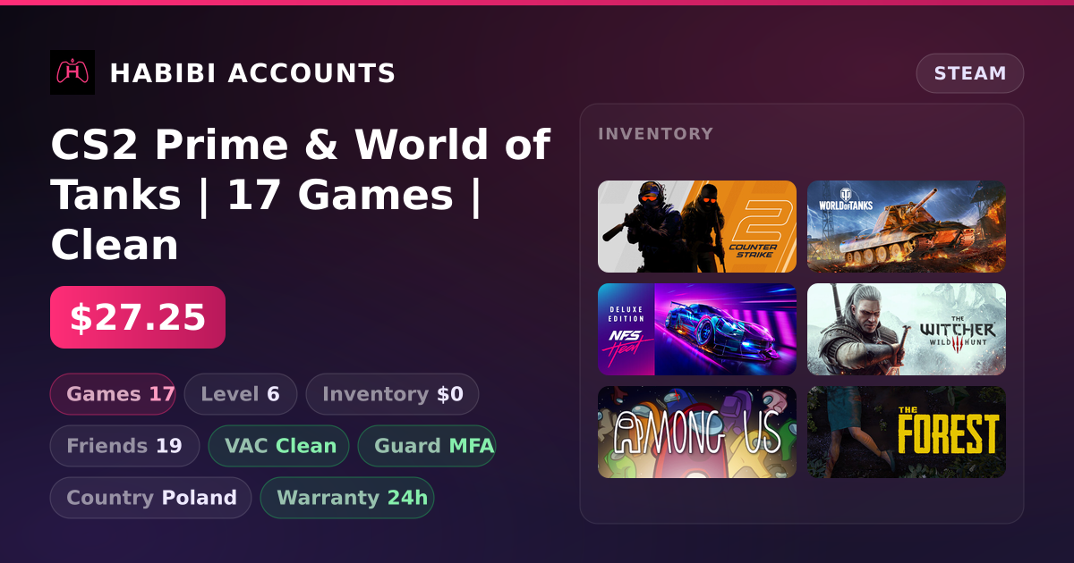 CS2 Prime & World of Tanks | 17 Games | Clean