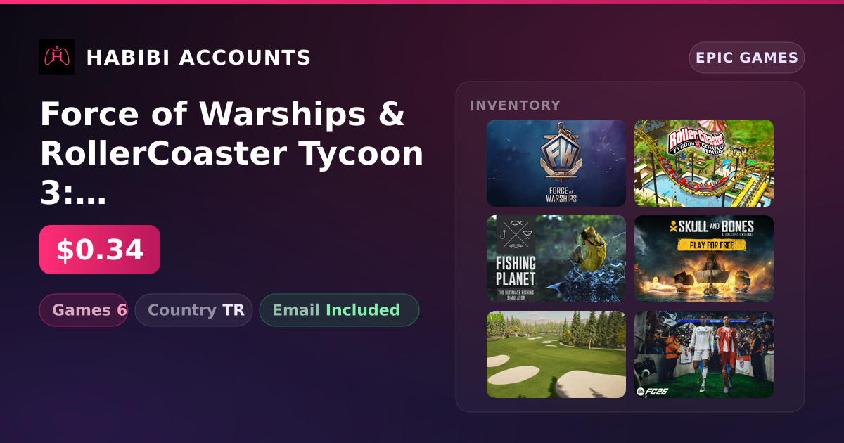 Force of Warships & RollerCoaster Tycoon 3: Complete Edition | 6 Games — HabibiAccounts