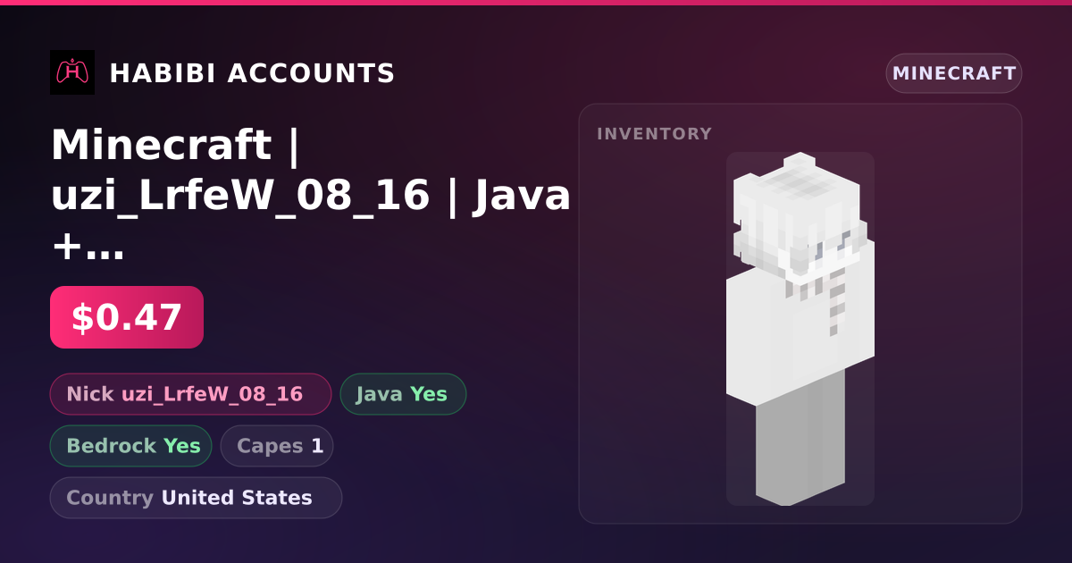 Minecraft | uzi_LrfeW_08_16 | Java + Bedrock | 1 Capes — HabibiAccounts