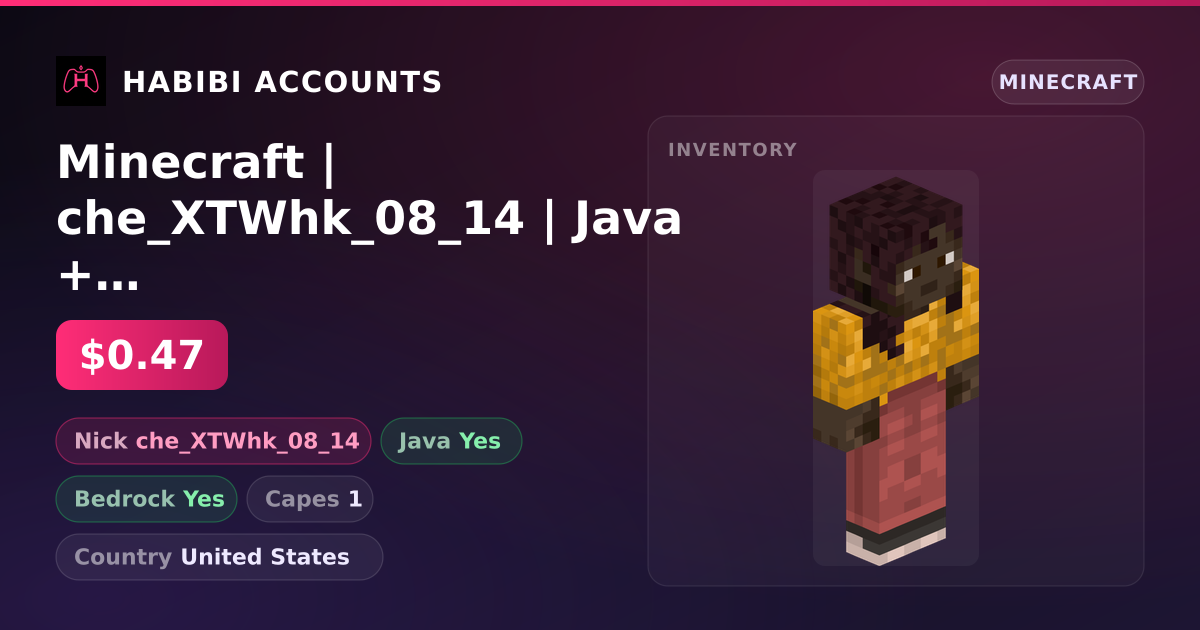 Minecraft | che_XTWhk_08_14 | Java + Bedrock | 1 Capes — HabibiAccounts