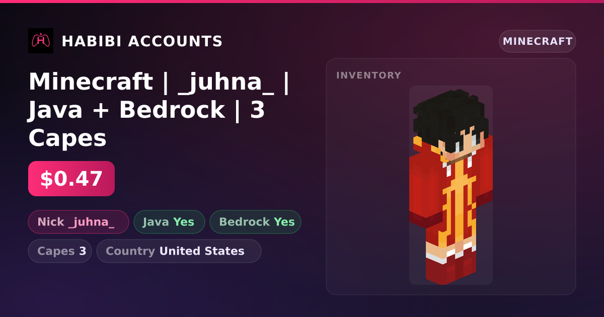 Minecraft | _juhna_ | Java + Bedrock | 3 Capes — HabibiAccounts