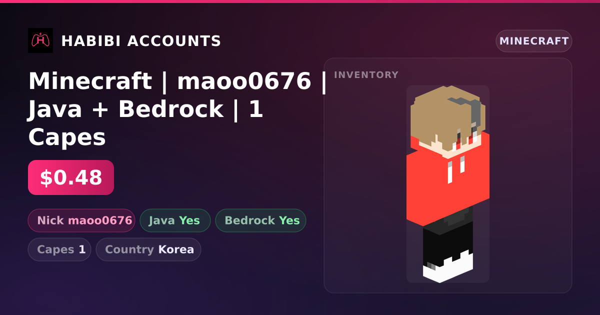 Minecraft | maoo0676 | Java + Bedrock | 1 Capes — HabibiAccounts