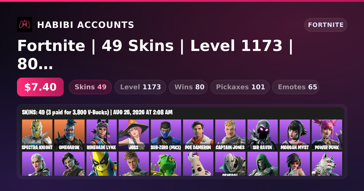 Fortnite | 49 Skins | Level 1173 | 80 Wins