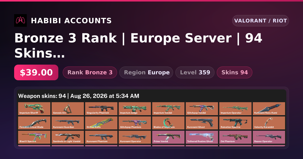 Bronze 3 Rank | Europe Server | 94 Skins | 6 Knives | Level 359 — HabibiAccounts