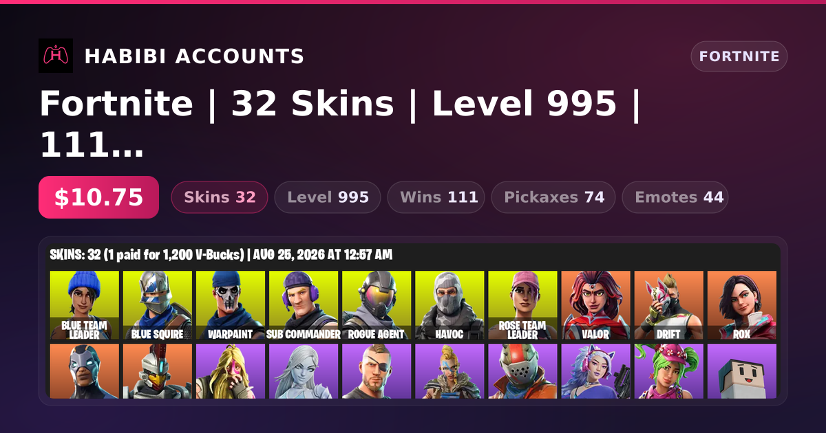 Fortnite | 32 Skins | Level 995 | 111 Wins