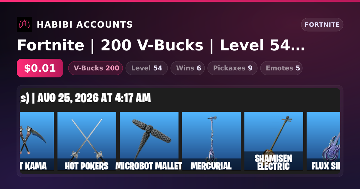 Fortnite | 200 V-Bucks | Level 54 | 6 Wins — HabibiAccounts