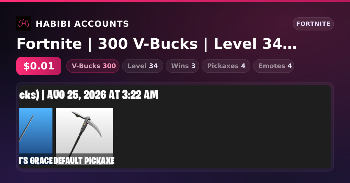 Fortnite | 300 V-Bucks | Level 34 | 3 Wins — HabibiAccounts