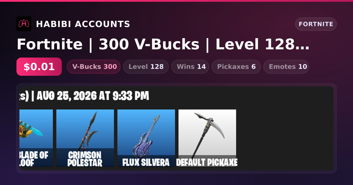 Fortnite | 300 V-Bucks | Level 128 | 14 Wins — HabibiAccounts