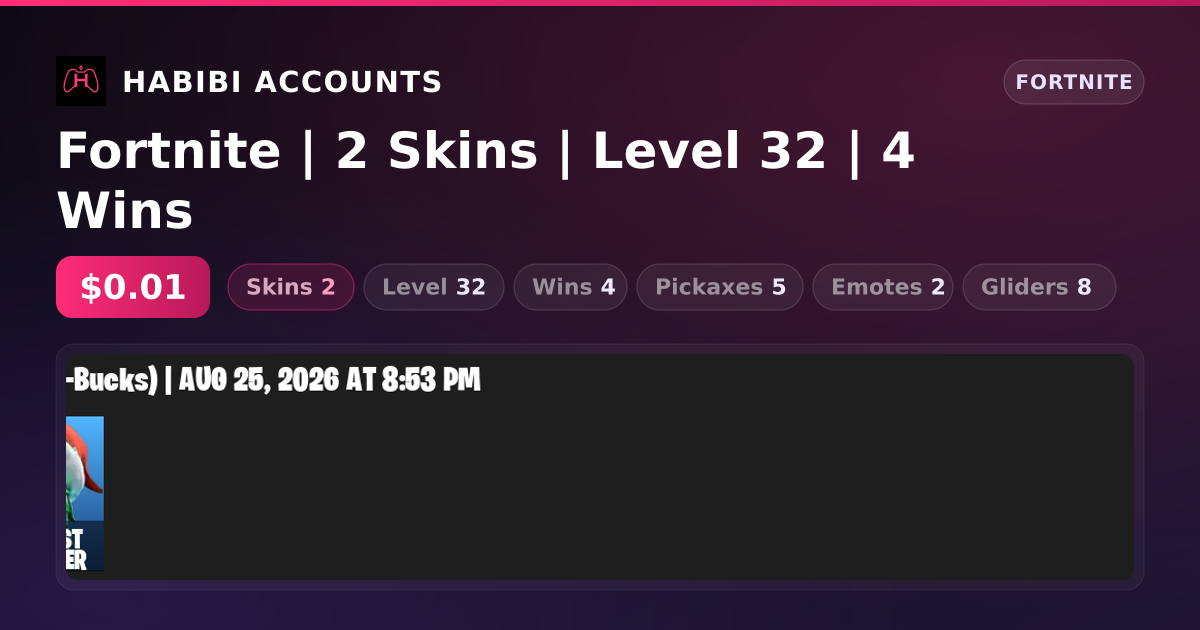Fortnite | 2 Skins | Level 32 | 4 Wins — HabibiAccounts