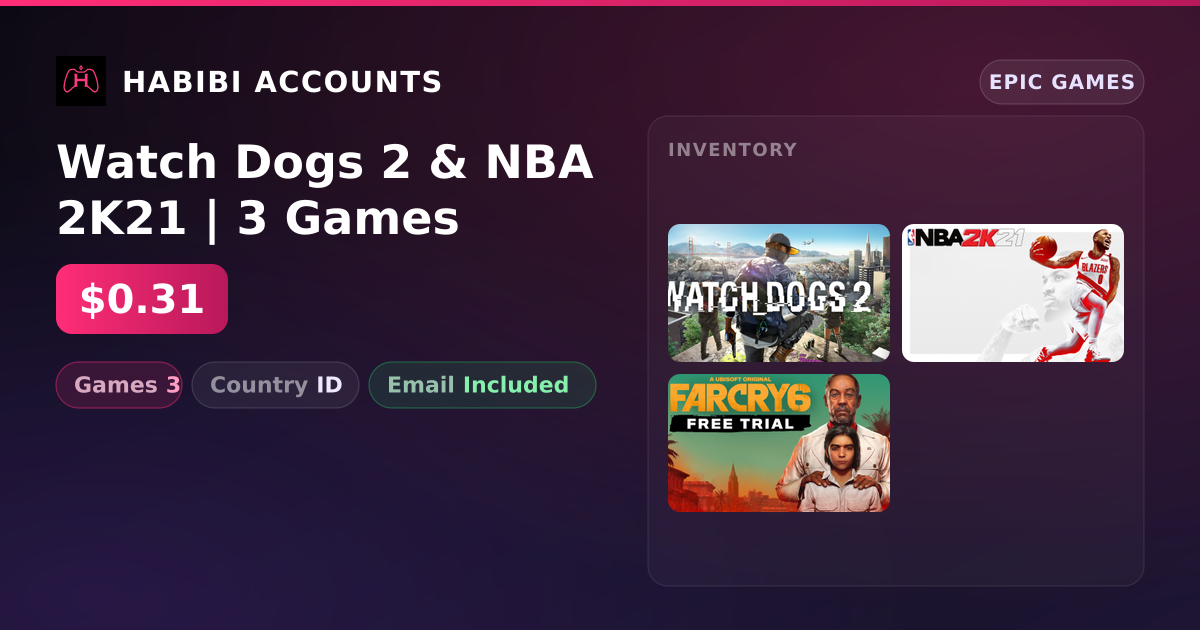 Watch Dogs 2 & NBA 2K21 | 3 Games — HabibiAccounts