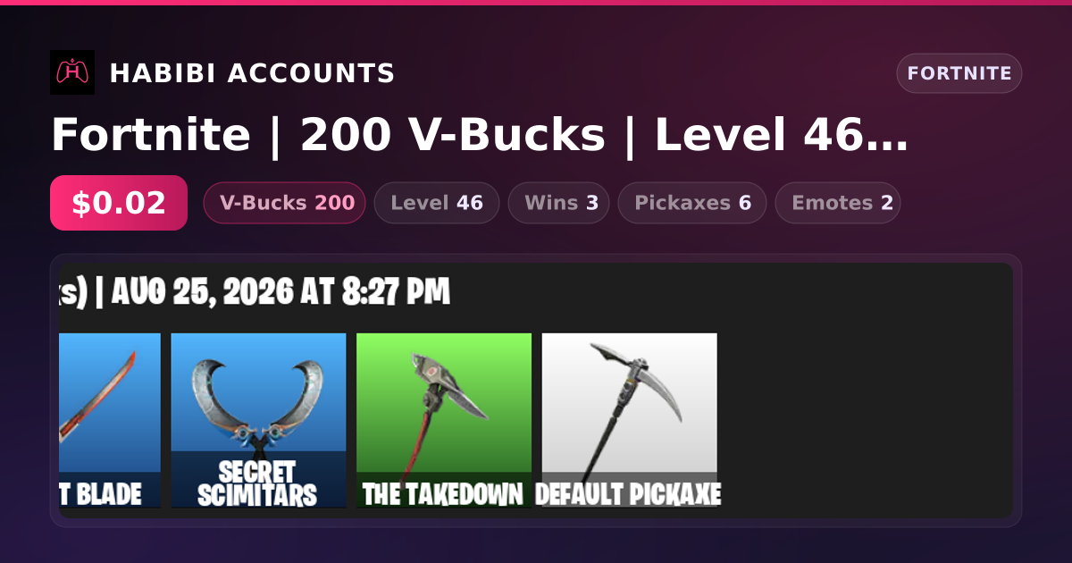 Fortnite | 200 V-Bucks | Level 46 | 3 Wins — HabibiAccounts