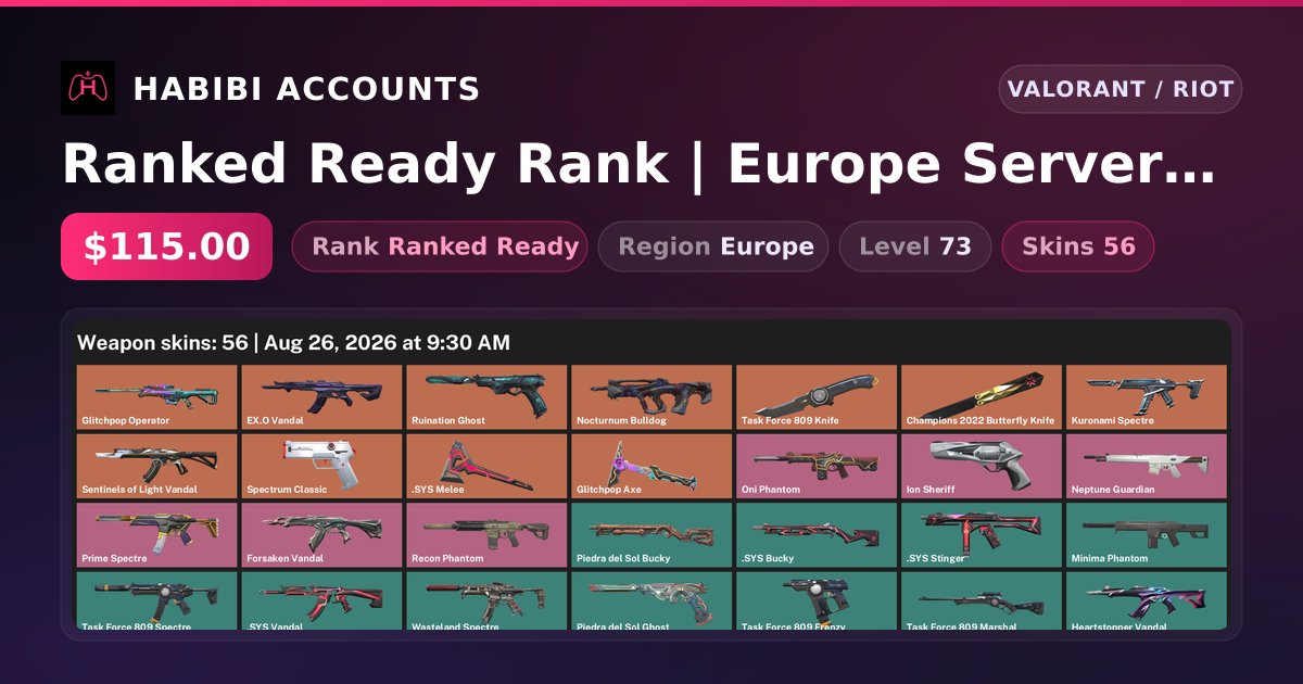 Ranked Ready Rank | Europe Server | 56 Skins | 4 Knives | Level 73 — HabibiAccounts