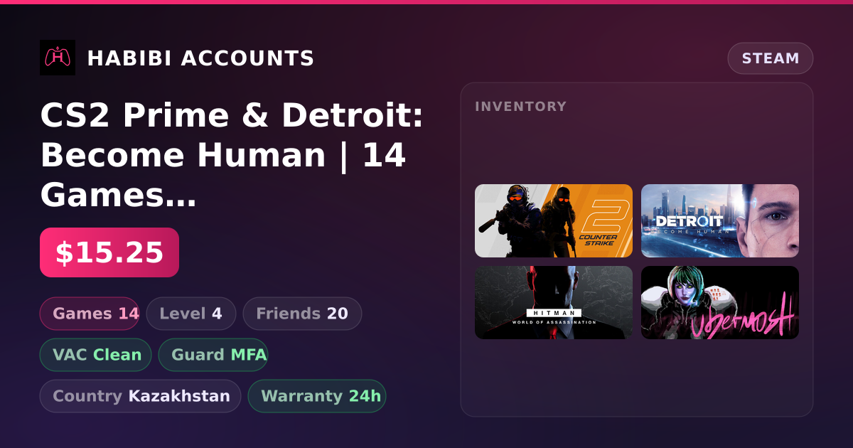 CS2 Prime & Detroit: Become Human | 14 Games | Clean — HabibiAccounts
