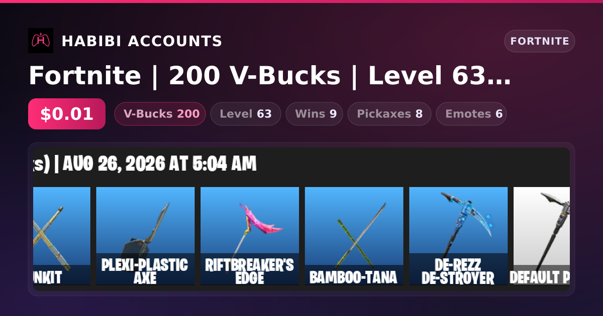 Fortnite | 200 V-Bucks | Level 63 | 9 Wins — HabibiAccounts