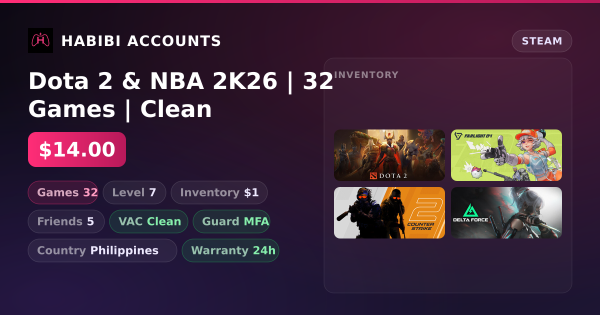 Dota 2 & NBA 2K26 | 32 Games | Clean