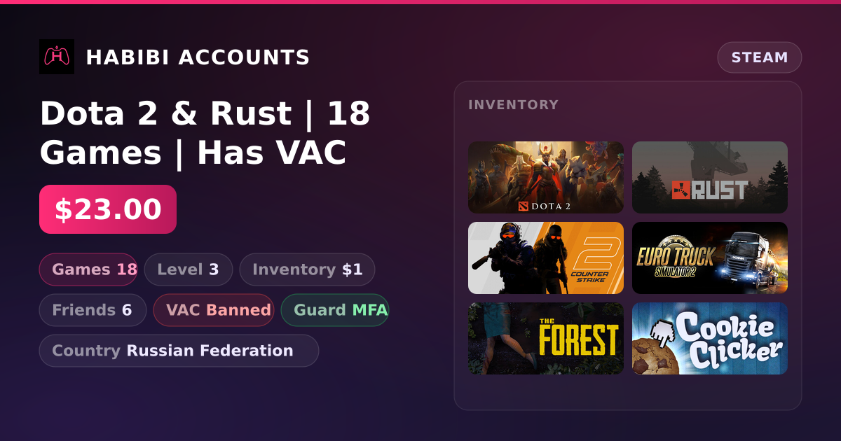 Dota 2 & Rust | 18 Games | Has VAC — HabibiAccounts