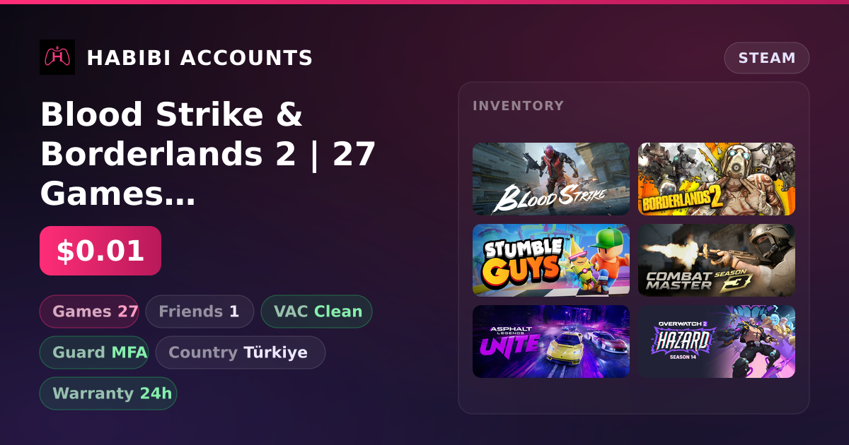 Blood Strike & Borderlands 2 | 27 Games | Clean — HabibiAccounts