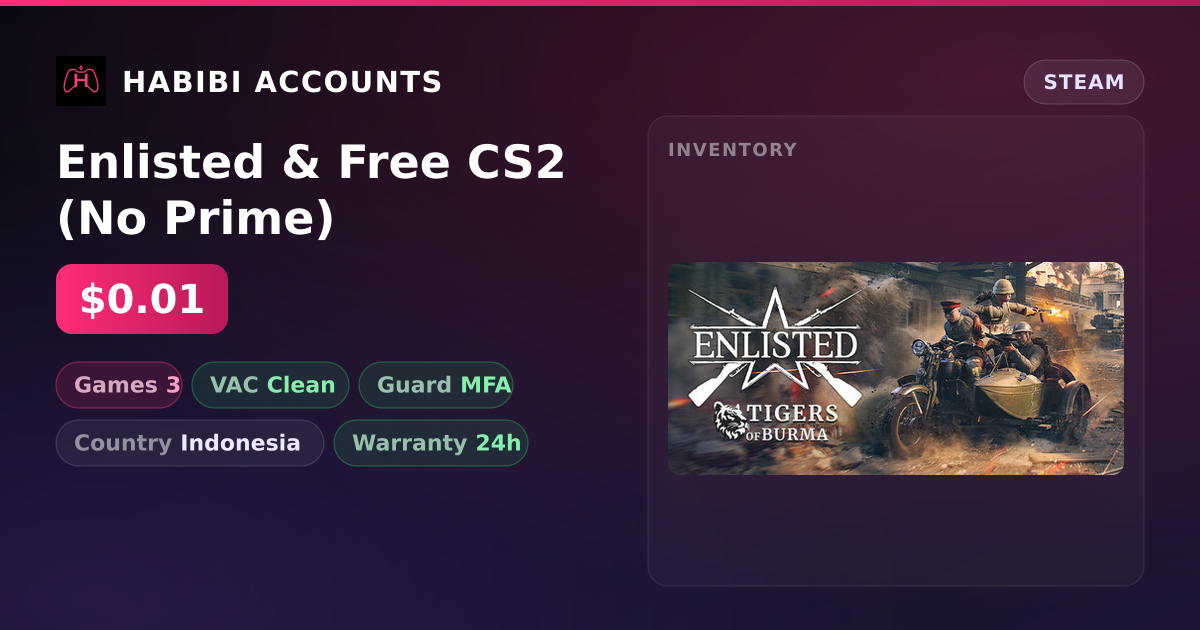 Enlisted & Free CS2 (No Prime) — HabibiAccounts