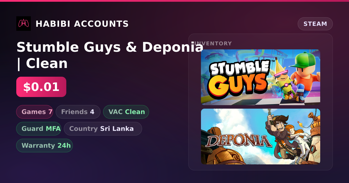 Stumble Guys & Deponia | Clean — HabibiAccounts