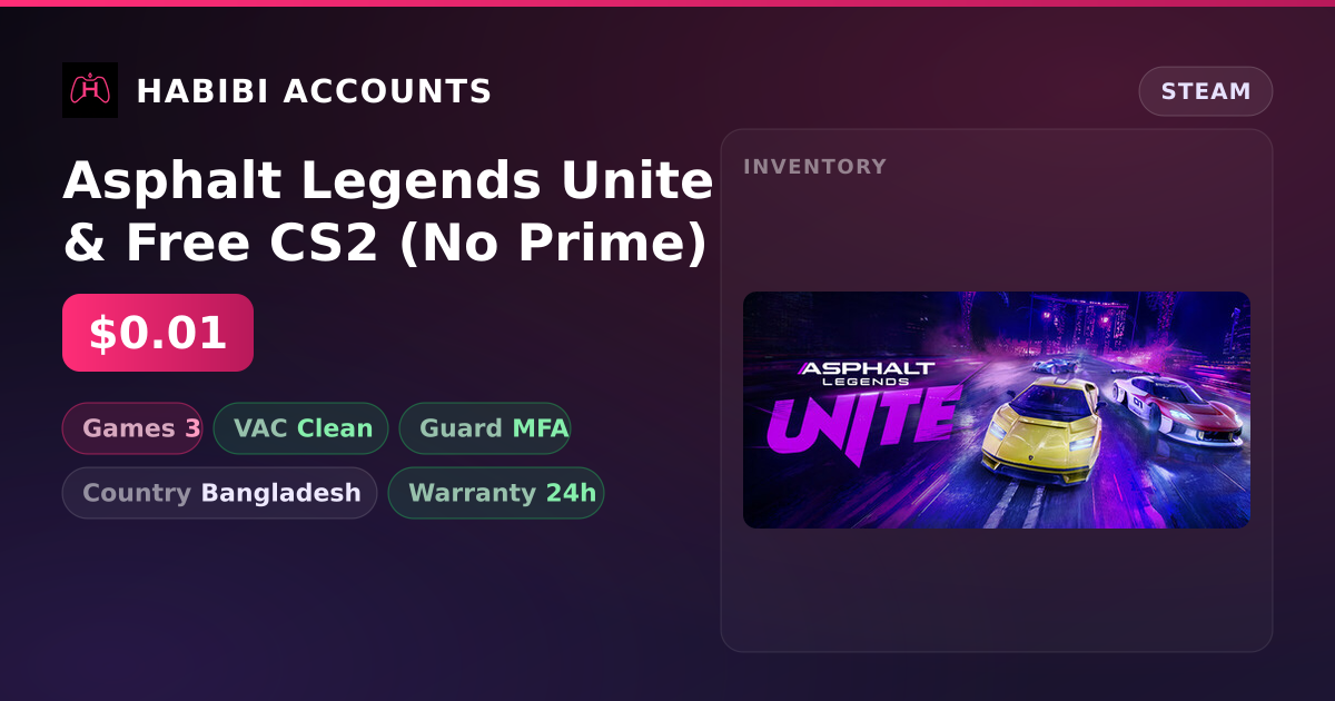 Asphalt Legends Unite & Free CS2 (No Prime) — HabibiAccounts
