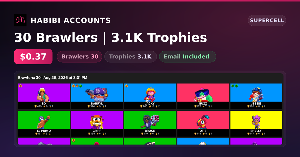 30 Brawlers | 3.1K Trophies — HabibiAccounts
