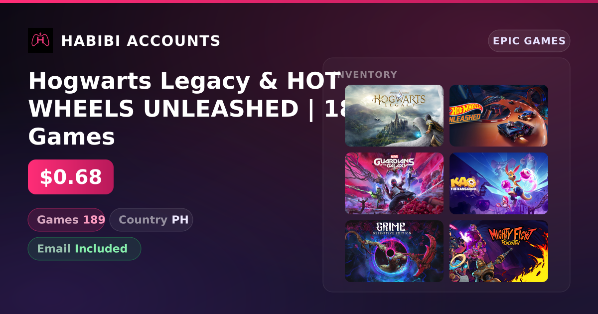 Hogwarts Legacy & HOT WHEELS UNLEASHED | 189 Games — HabibiAccounts