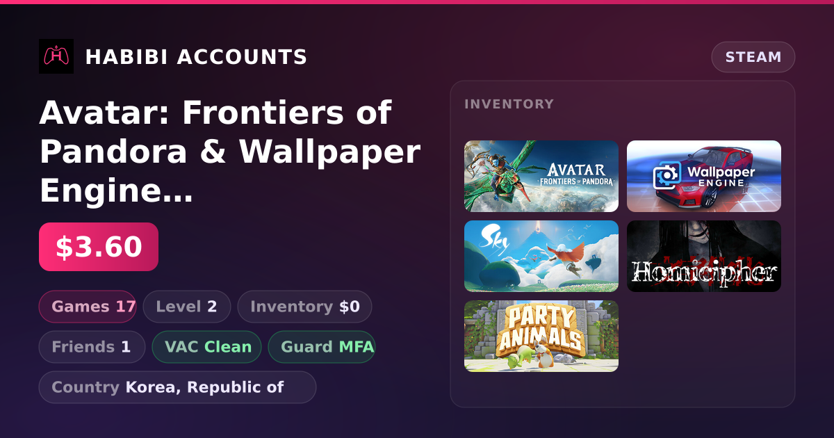 Avatar: Frontiers of Pandora & Wallpaper Engine | 17 Games | Clean — HabibiAccounts