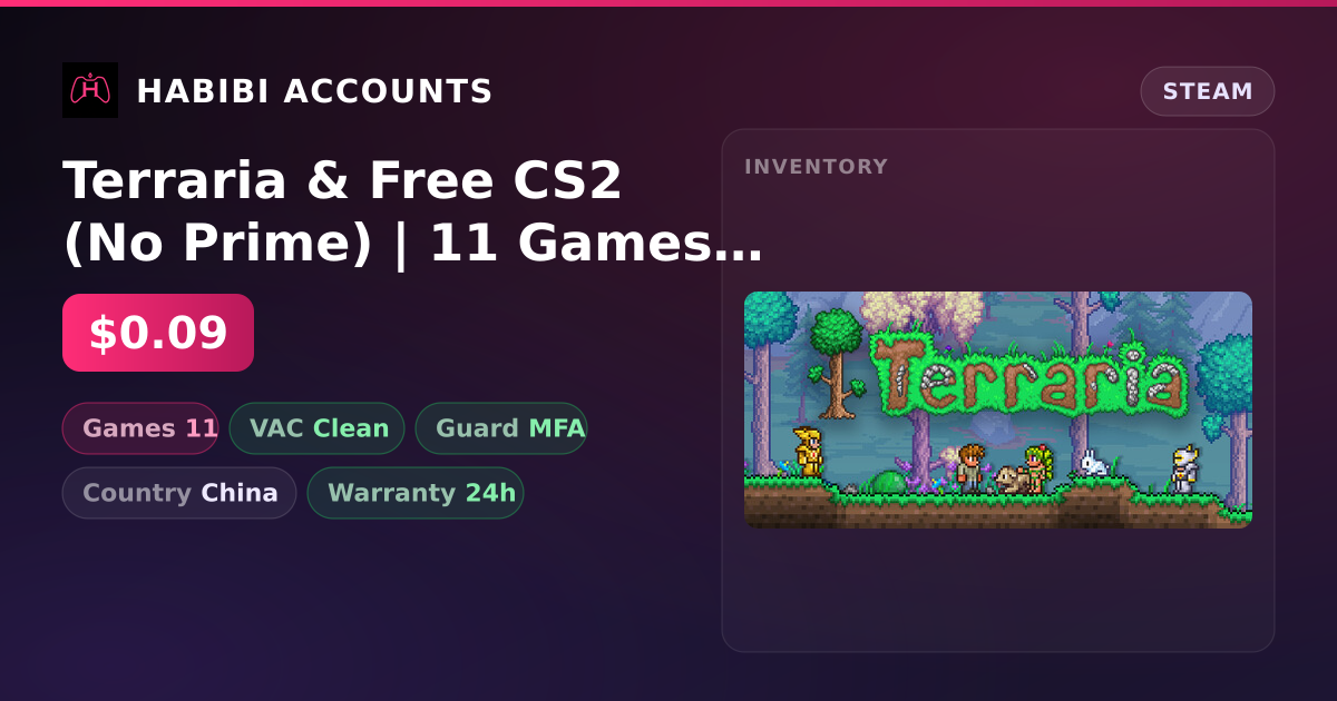 Terraria & Free CS2 (No Prime) | 11 Games | Clean — HabibiAccounts