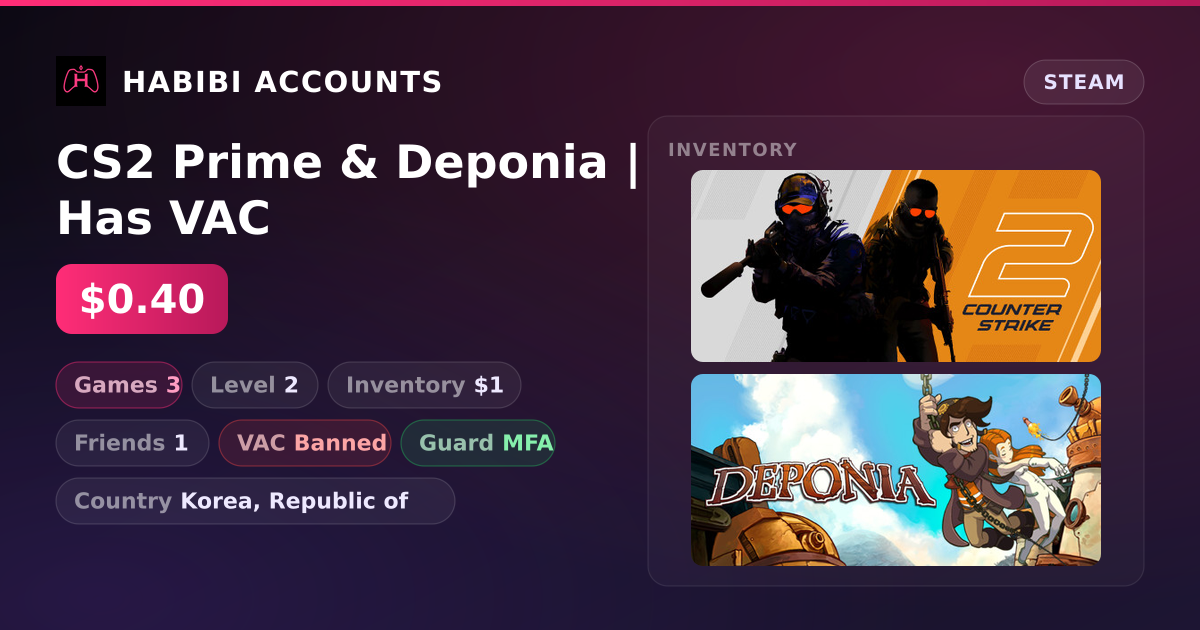 CS2 Prime & Deponia | Has VAC — HabibiAccounts