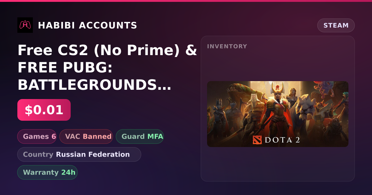 Free CS2 (No Prime) & FREE PUBG: BATTLEGROUNDS | Has VAC — HabibiAccounts