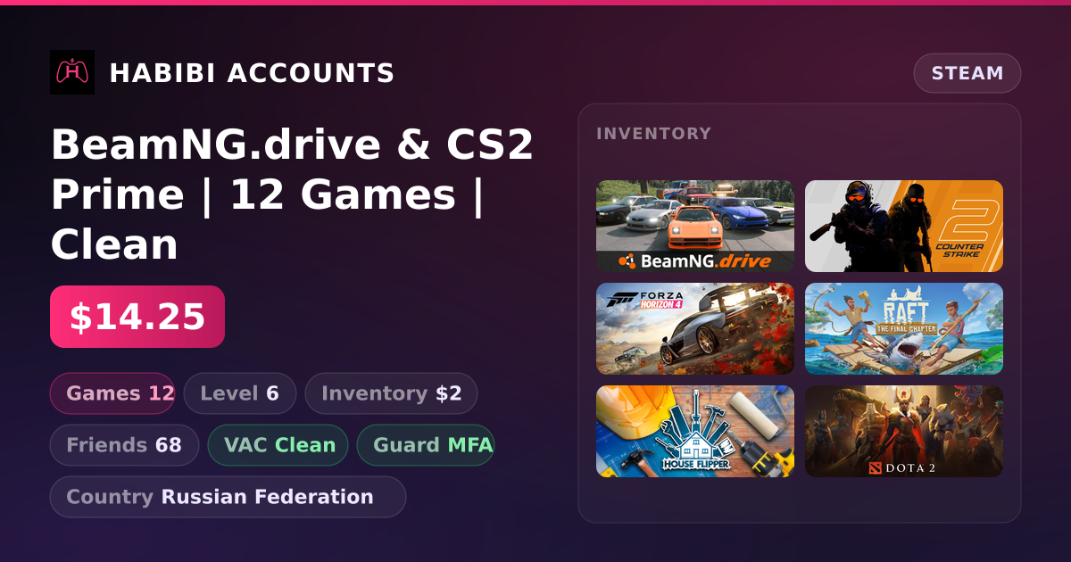 BeamNG.drive & CS2 Prime | 12 Games | Clean