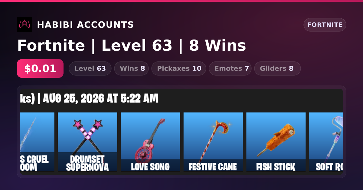 Fortnite | Level 63 | 8 Wins — HabibiAccounts