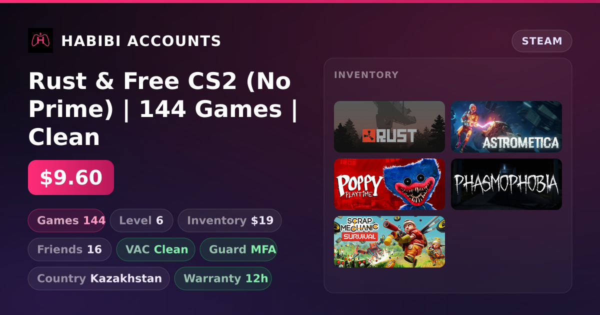 Rust & Free CS2 (No Prime) | 144 Games | Clean