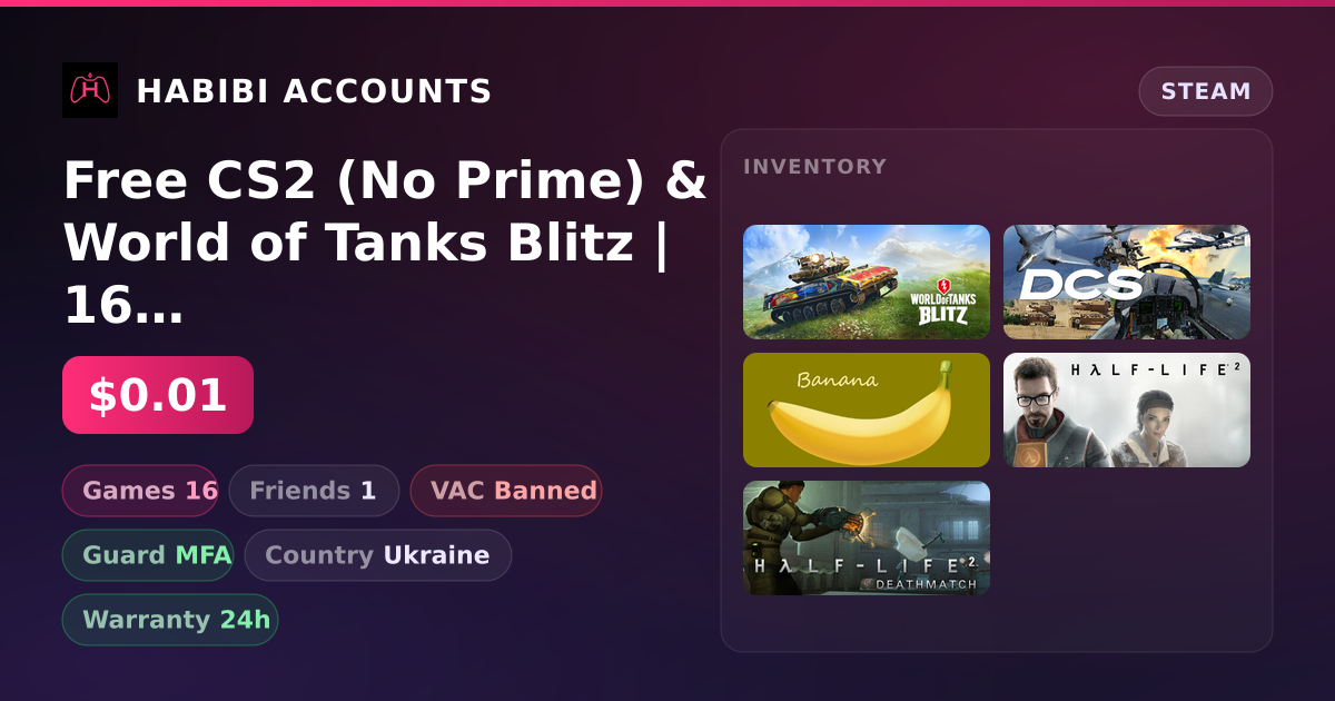 Free CS2 (No Prime) & World of Tanks Blitz | 16 Games | Has VAC — HabibiAccounts