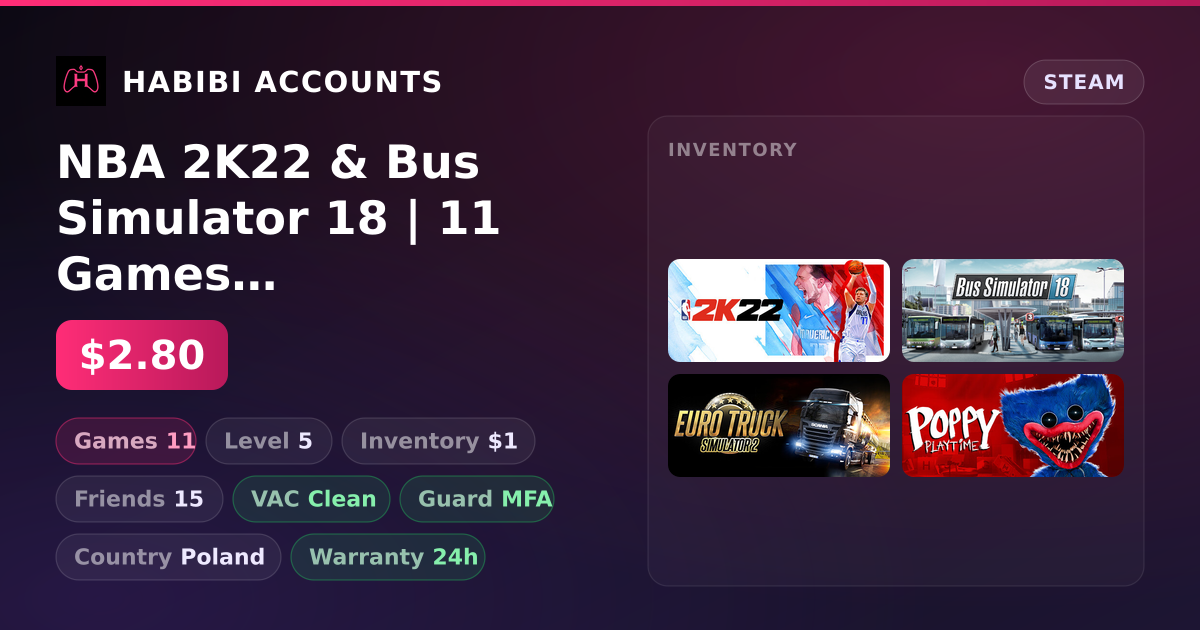 NBA 2K22 & Bus Simulator 18 | 11 Games | Clean — HabibiAccounts