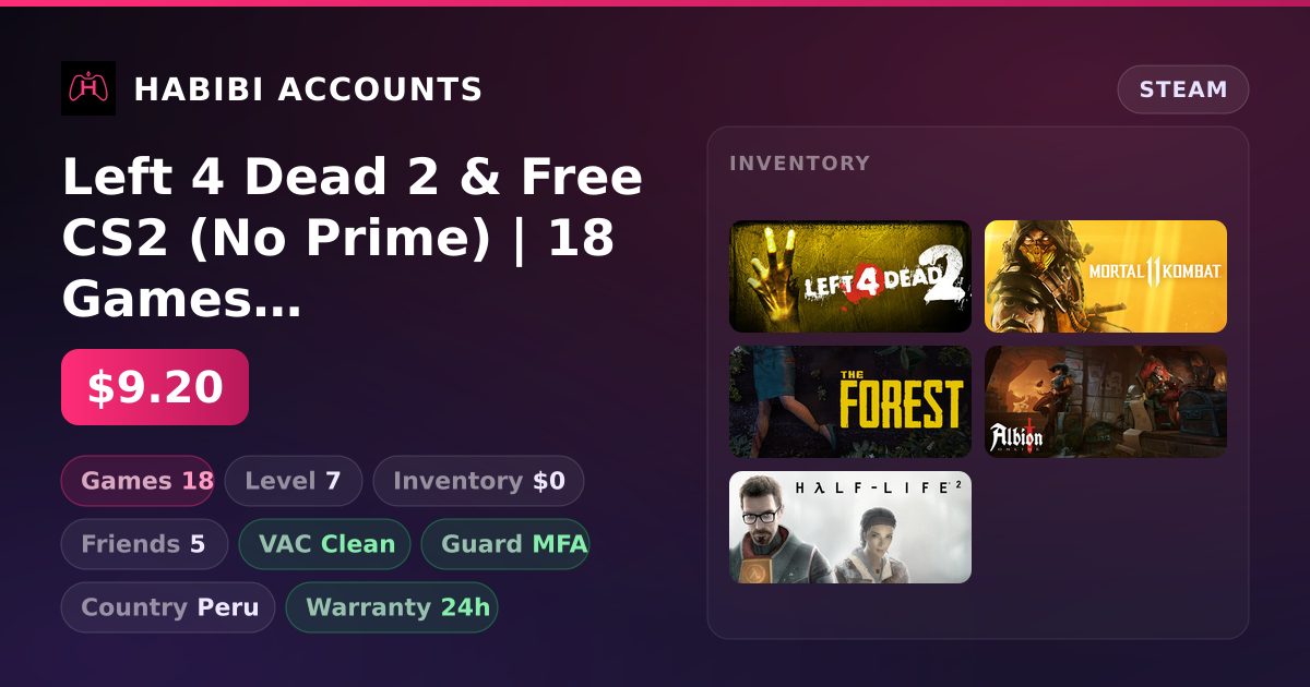 Left 4 Dead 2 & Free CS2 (No Prime) | 18 Games | Clean