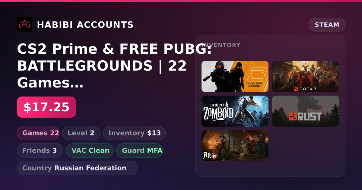 CS2 Prime & FREE PUBG: BATTLEGROUNDS | 22 Games | Clean
