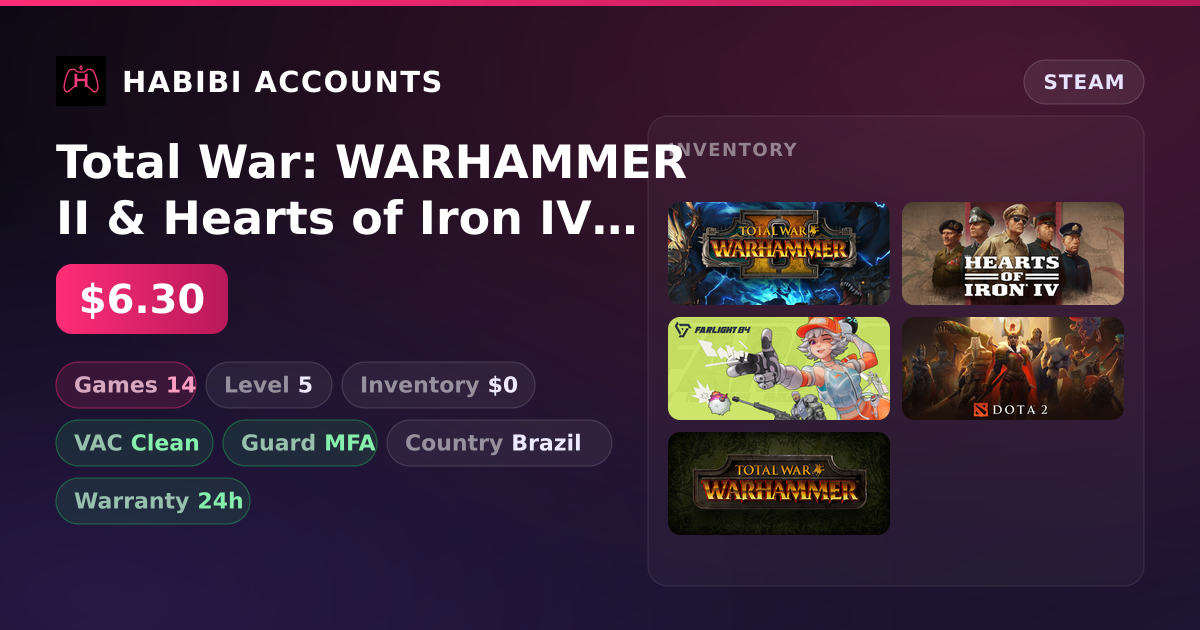 Total War: WARHAMMER II & Hearts of Iron IV | 14 Games | Clean