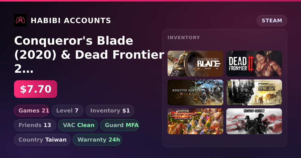 Conqueror's Blade (2020) & Dead Frontier 2 | 21 Games | Clean