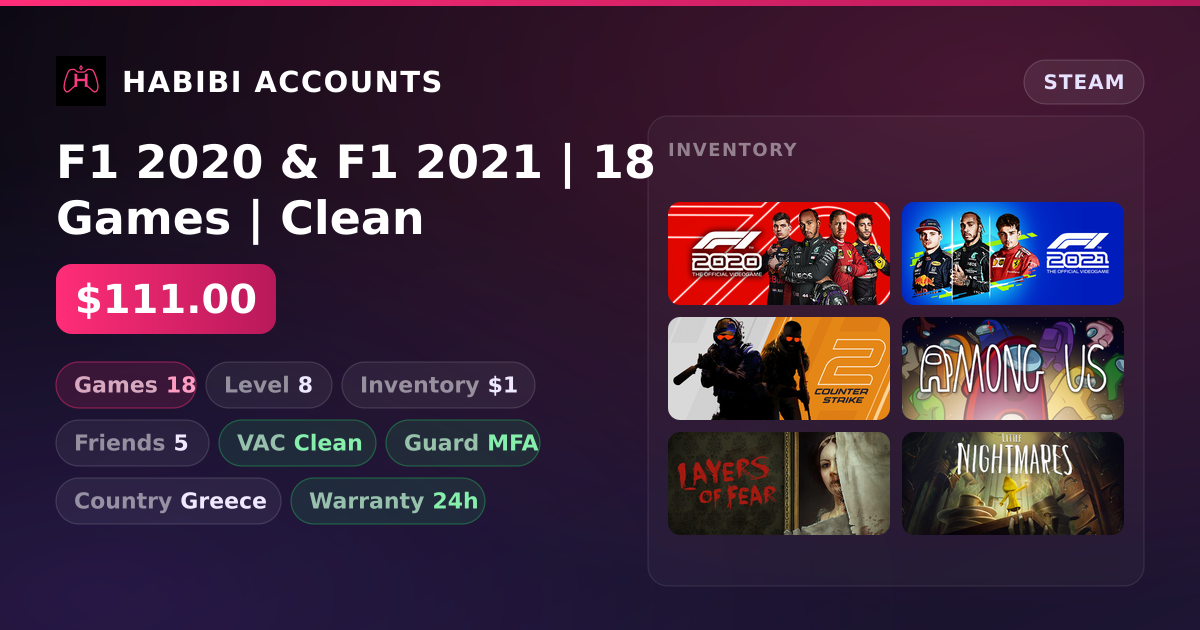 F1 2020 & F1 2021 | 18 Games | Clean — HabibiAccounts