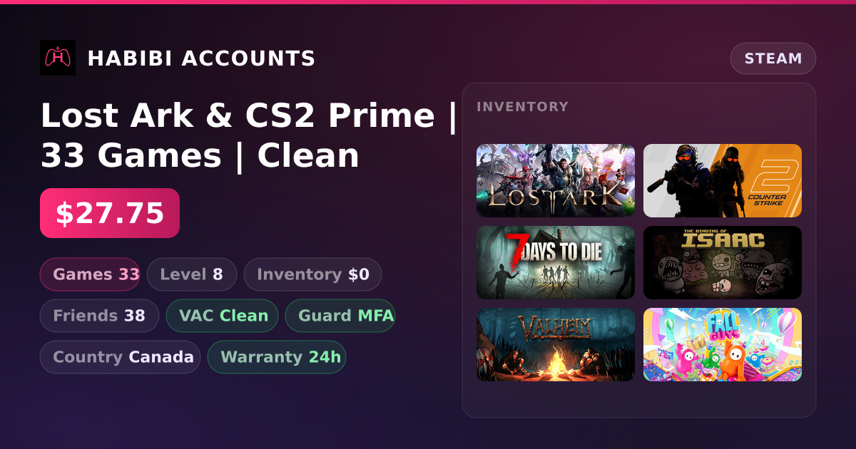 Lost Ark & CS2 Prime | 33 Games | Clean