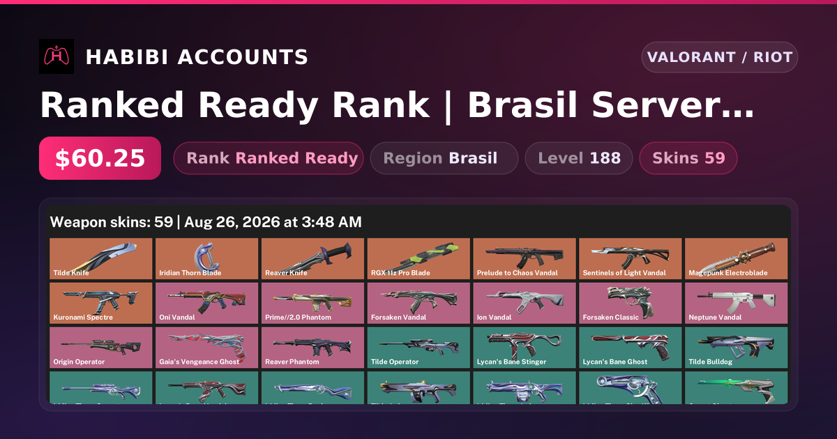 Ranked Ready Rank | Brasil Server | 59 Skins | 5 Knives | Level 188 — HabibiAccounts