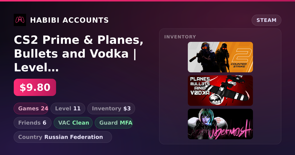 CS2 Prime & Planes, Bullets and Vodka | Level 11 | 24 Games | Clean