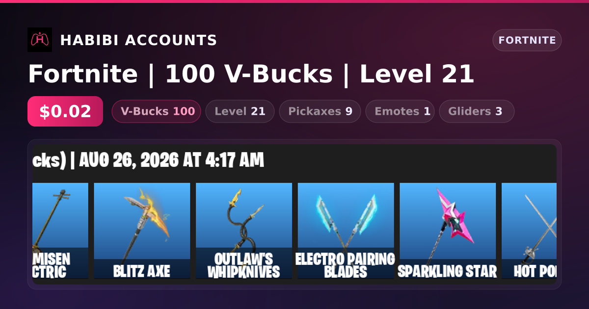 Fortnite | 100 V-Bucks | Level 21 — HabibiAccounts