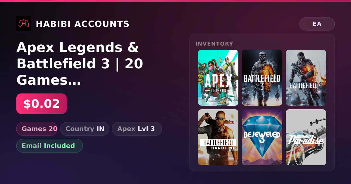Apex Legends & Battlefield 3 | 20 Games | Apex Lvl 3 — HabibiAccounts