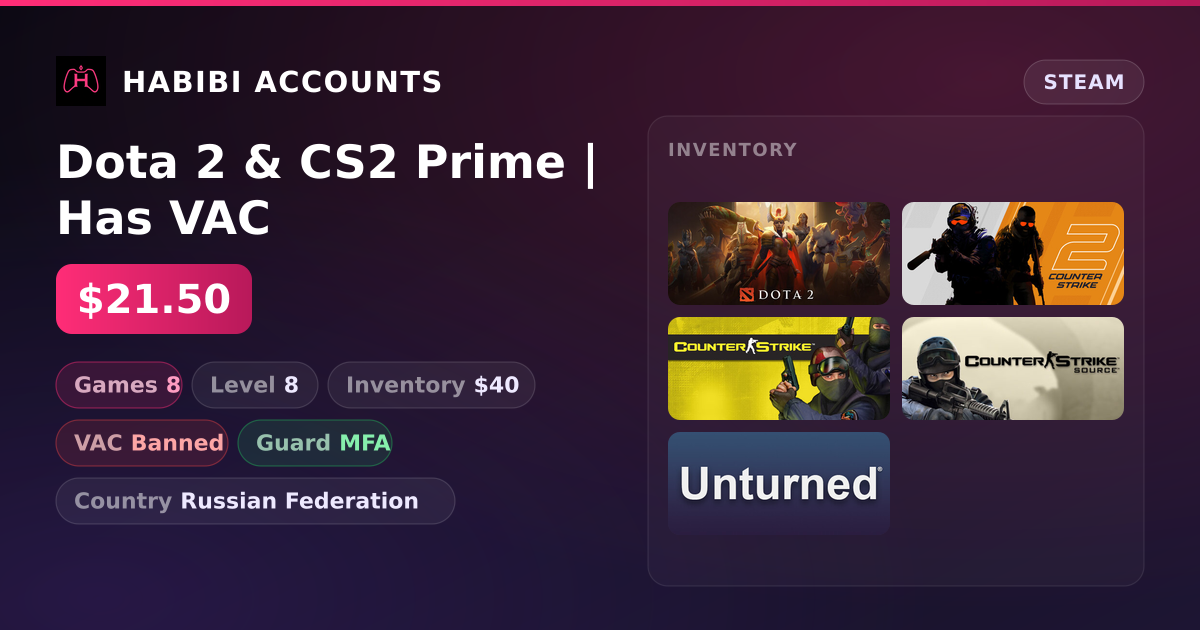 Dota 2 & CS2 Prime | Has VAC