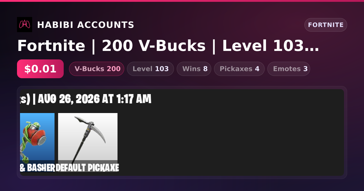 Fortnite | 200 V-Bucks | Level 103 | 8 Wins — HabibiAccounts