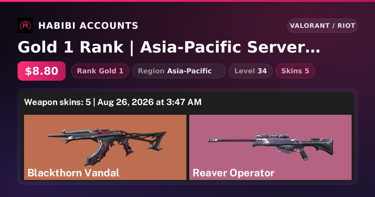 Gold 1 Rank | Asia-Pacific Server | 5 Skins | Level 34 — HabibiAccounts