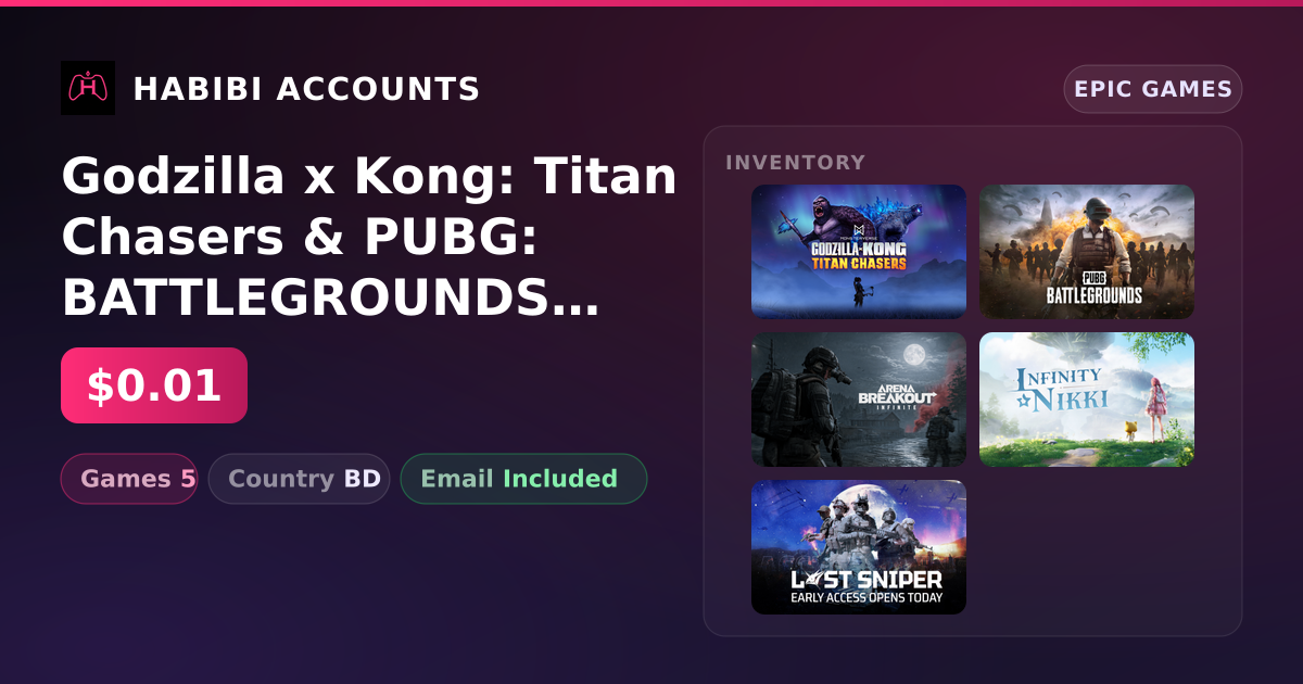 Godzilla x Kong: Titan Chasers & PUBG: BATTLEGROUNDS | 5 Games — HabibiAccounts